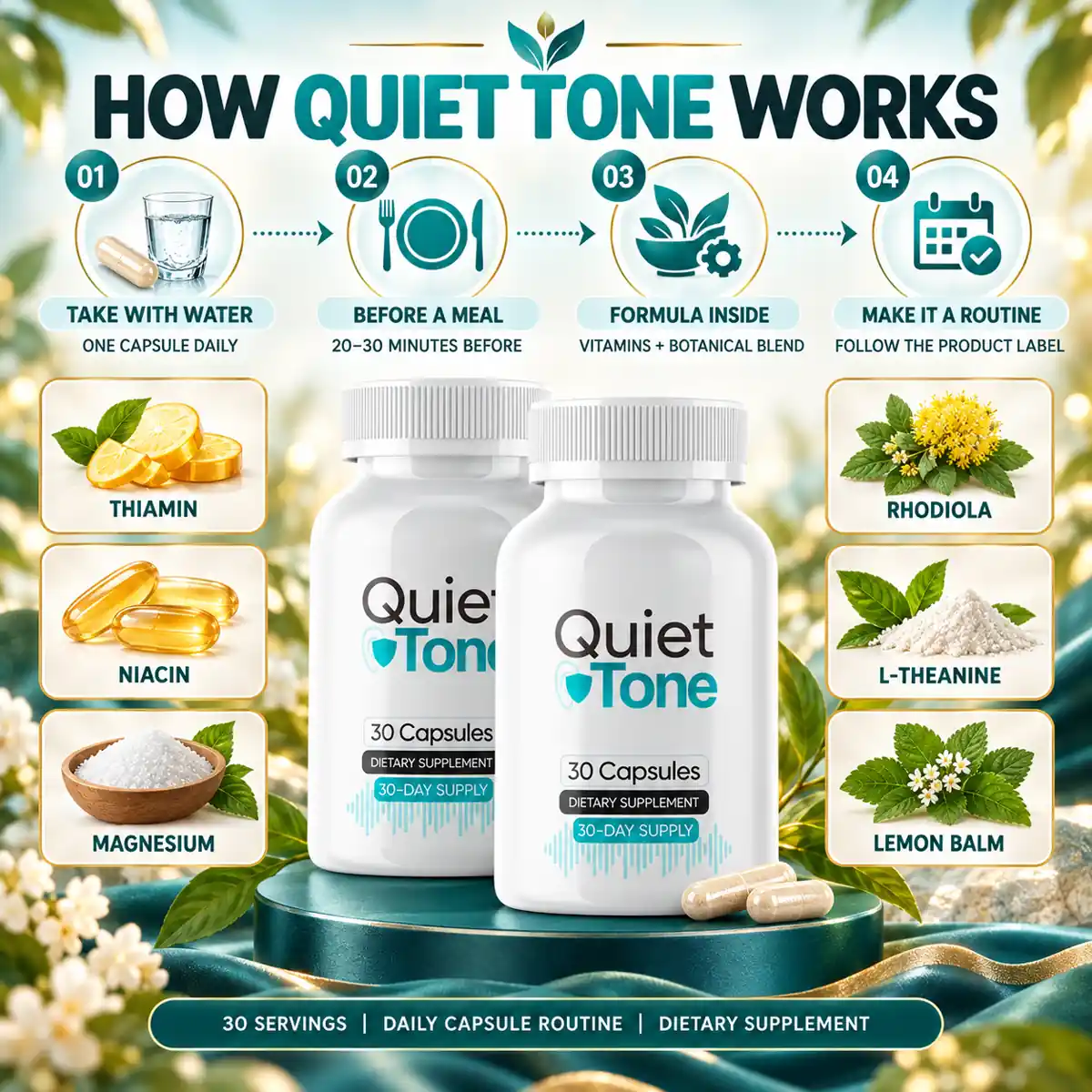The seller&rsquo;s how-it-works graphic for Quiet Tone